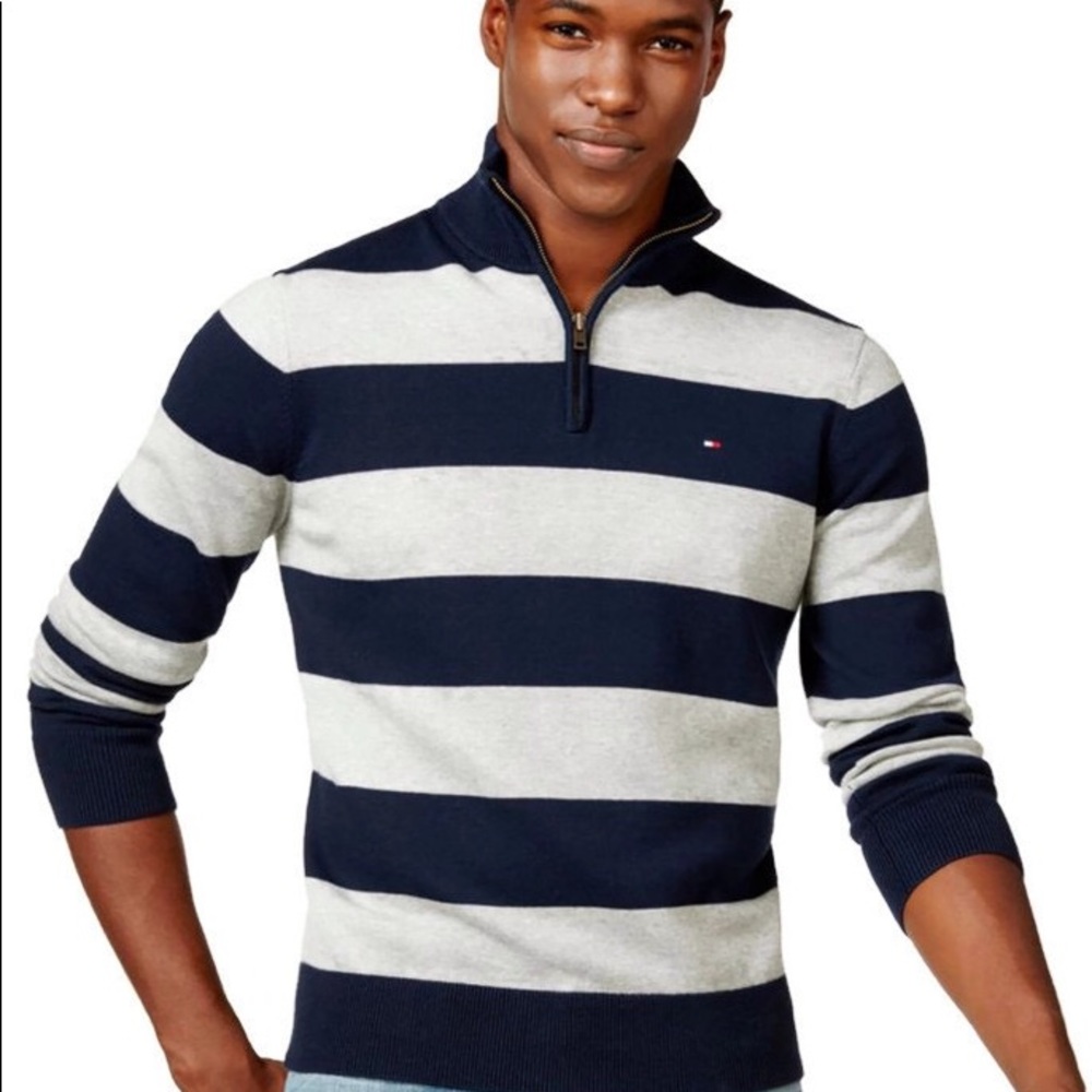 Tommy Hilfiger Rugby Striped Quarter zip men’s Sweater L
